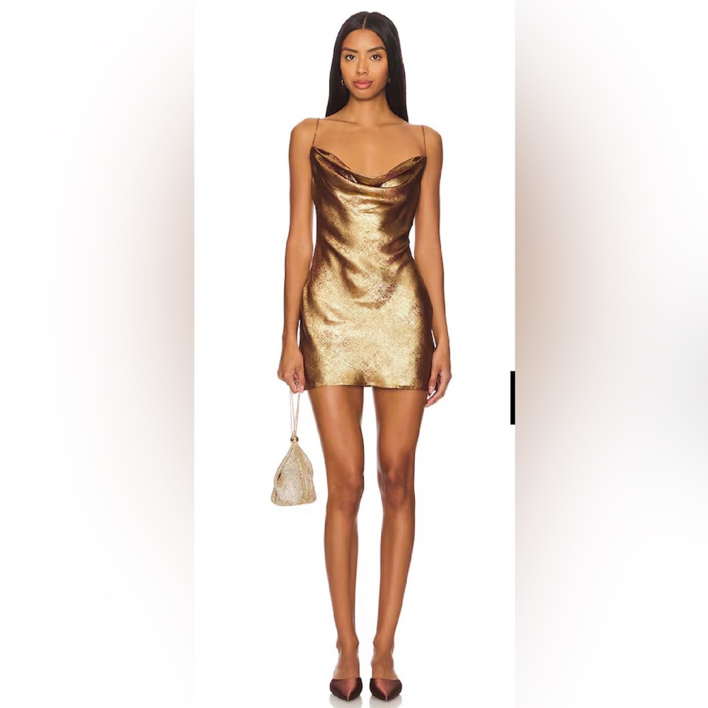 superdown Metallic Gold Cowl Neck Mini Dress